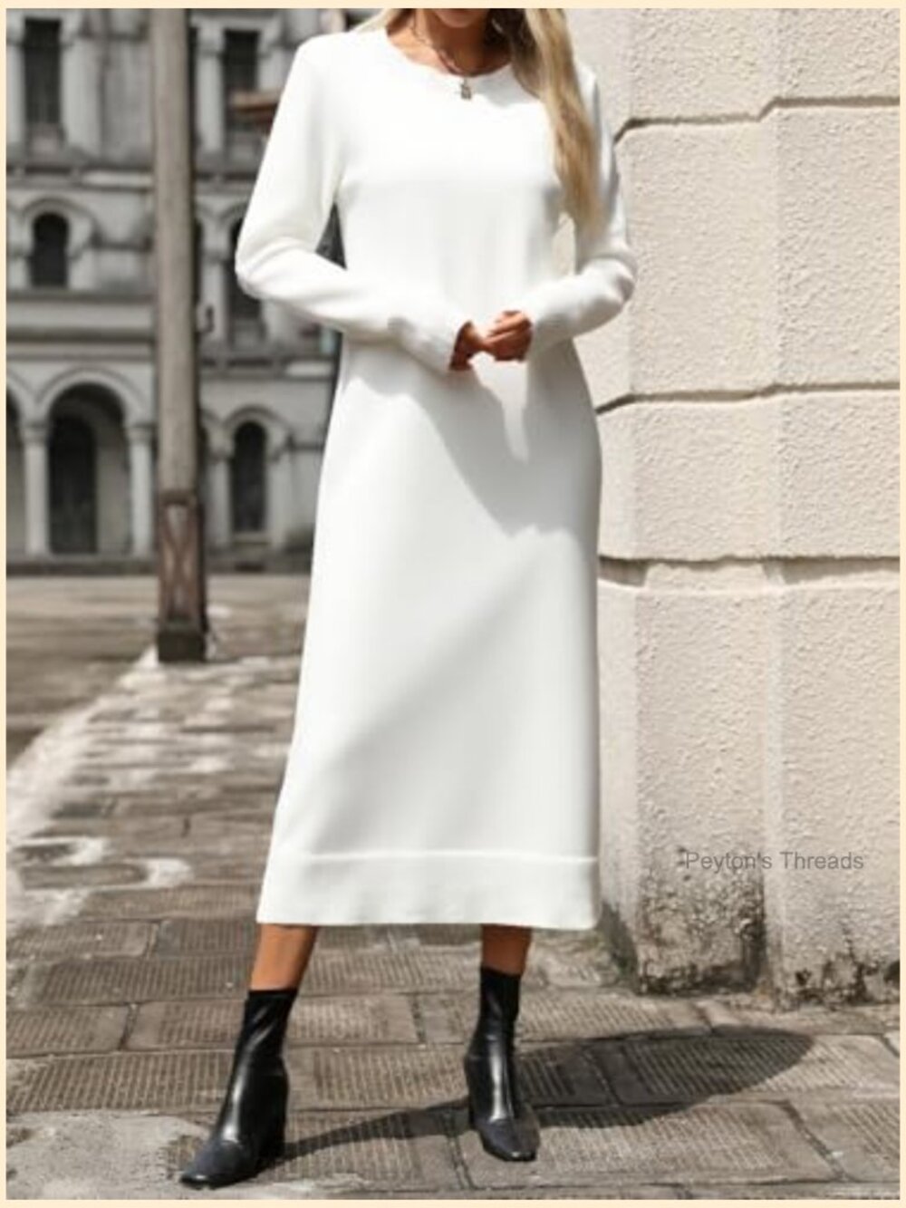 Loose Knitwear Long Sweater Dress for Women Crew Neck Striped Casual - Picture 3 of 6